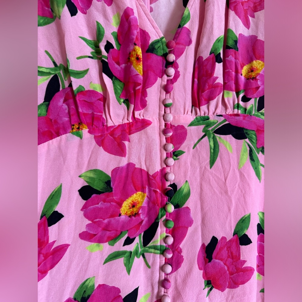 The Kooples Pink Floral Silk Midi Dress S - Picture 5 of 11